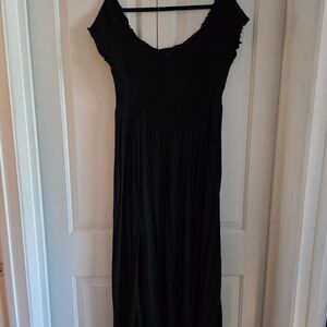 Black Smocked Maxi Dress Off The Shoulder